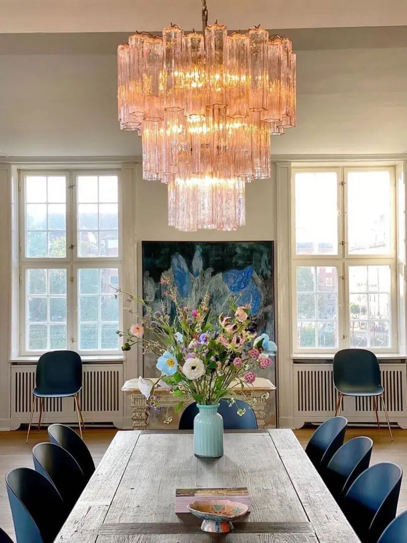 Murano ljuskrona – 48 rör – Rosa