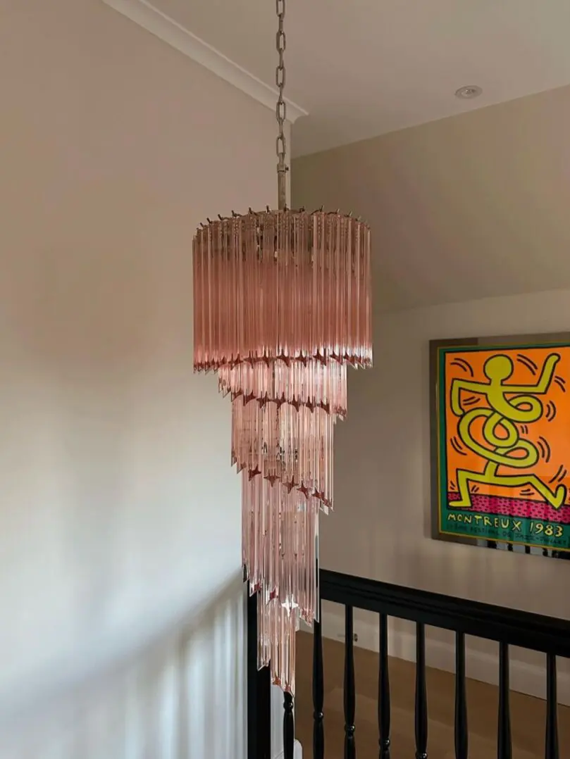 Murano ljuskrona – Spiral – 86 prismer – Rosa