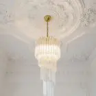 86 transparent spiral murano chandelier hanging in livingroom