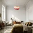 107 amathyst Murano chandelier hanging in a bedroom