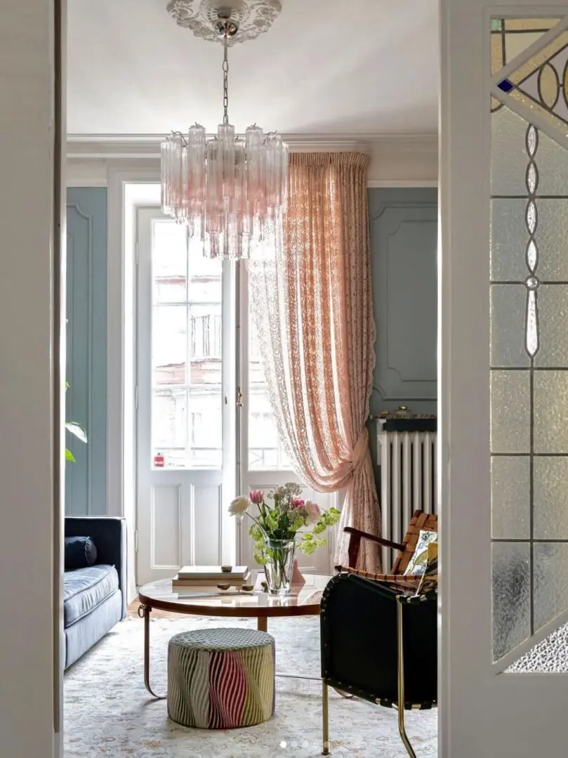 Murano ljuskrona – 36 rör – Rosa/Klar