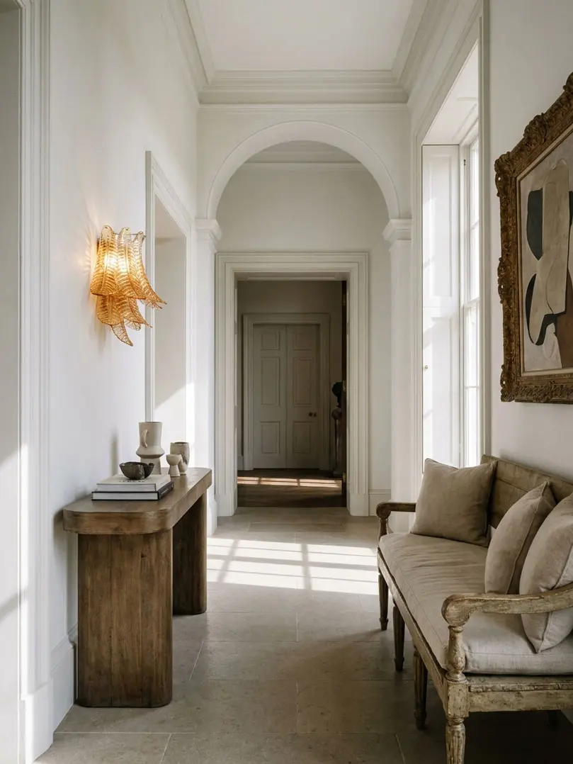 Murano amber felci sconces hanging in a hallway