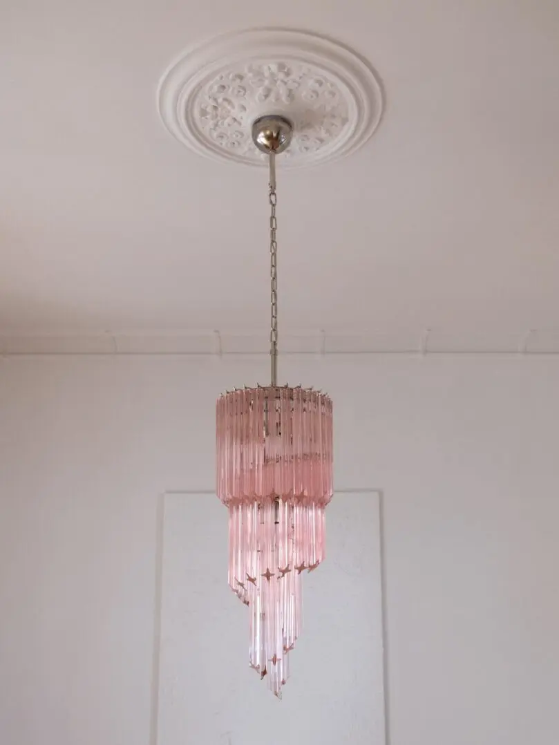 Murano ljuskrona – Spiral – 54 prismer – Rosa