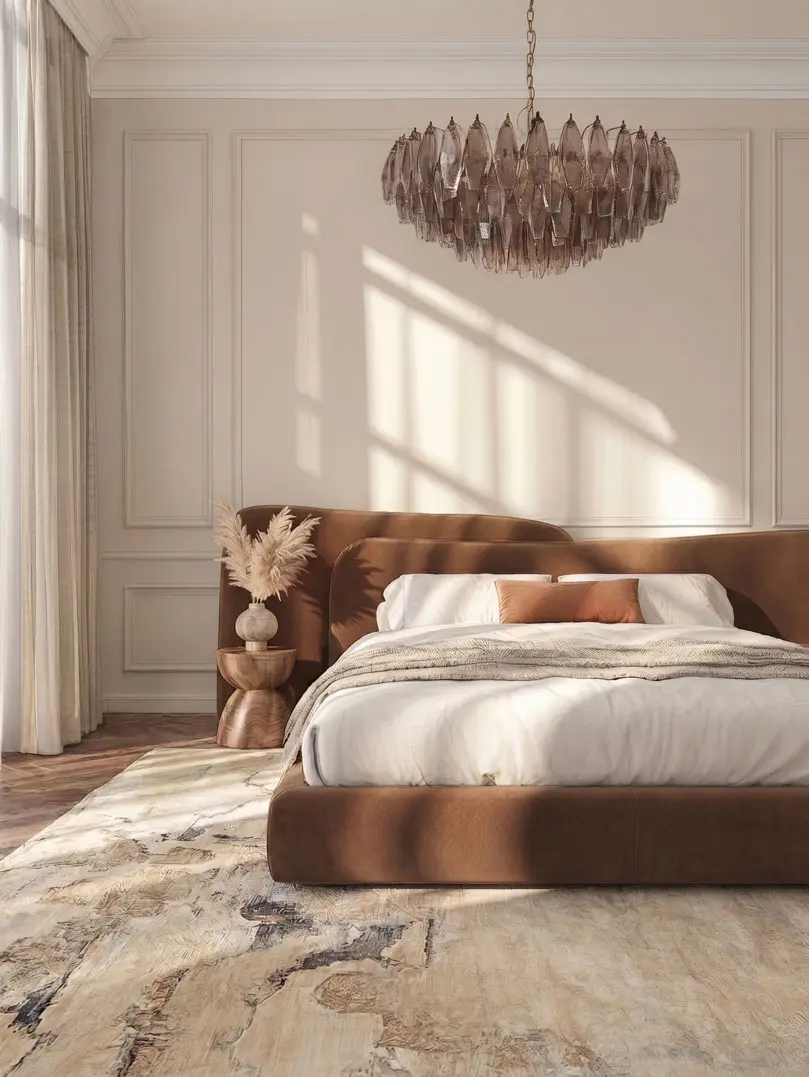 185 smoked poliedri Murano chandelier in bed room