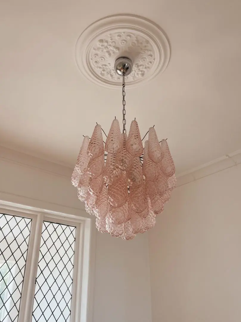 Murano ljuskrona – Droppe – 41 glas – Rosa