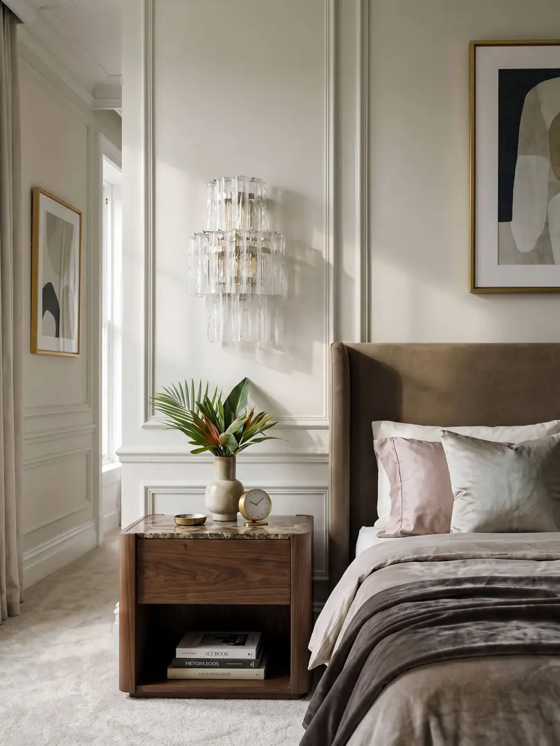 18 transparent tube sconces hanging in bedroom