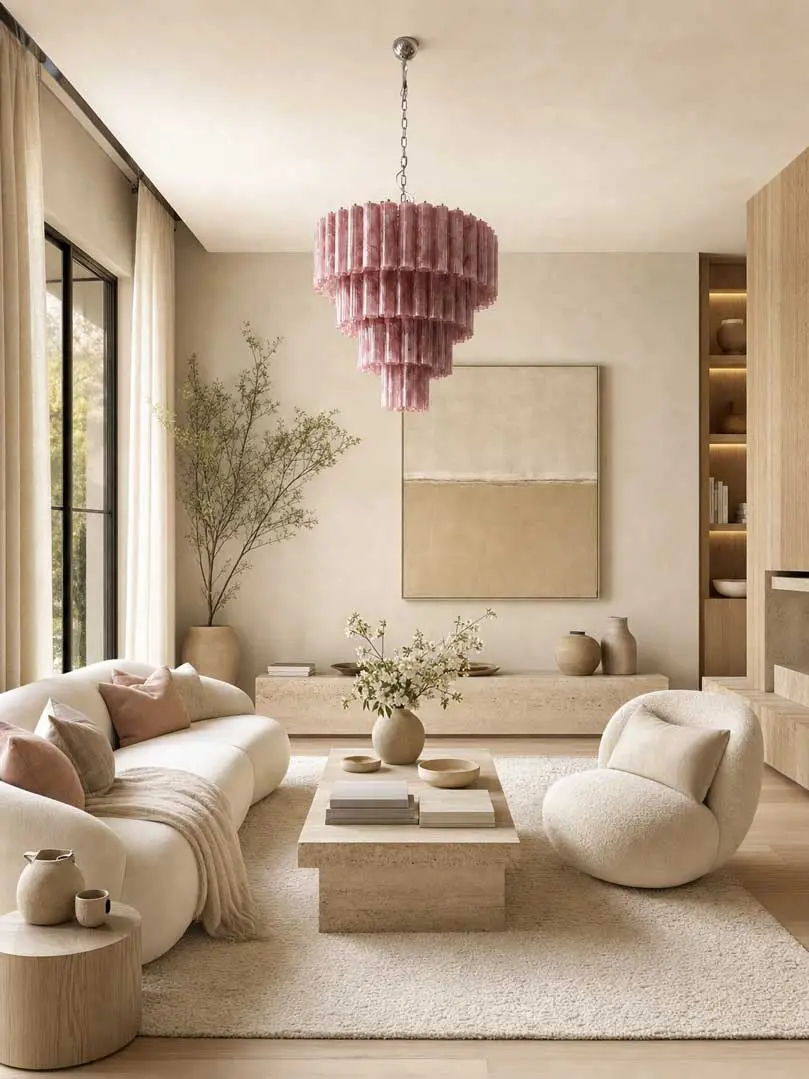 78 pink Murano alabaster tube chandleier is a livingroom