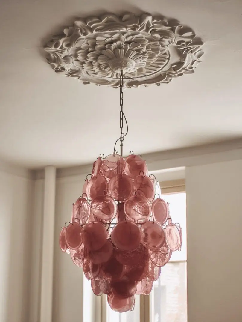 Murano ljuskrona 87 skivor Rosa alabaster