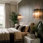 5 smoked Murano tubes sconces hanging in bedroom