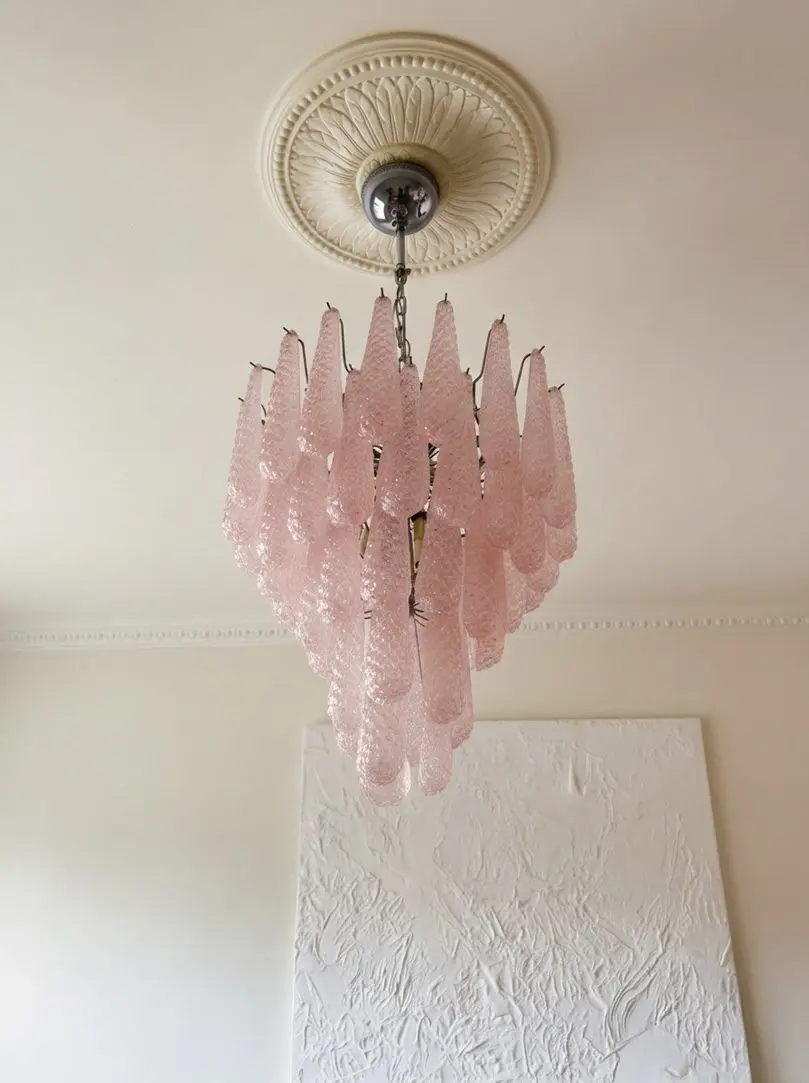 Murano ljuskrona – Droppe – 52 glasblad – Rosa