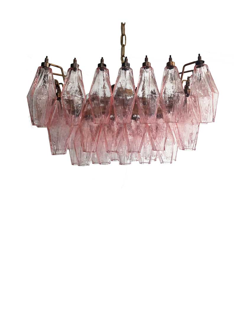 Murano ljuskrona – Poliedri – 56 glas – Rosa
