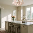 64 Murano pink and transparent petals chandelier hanging in kitchen