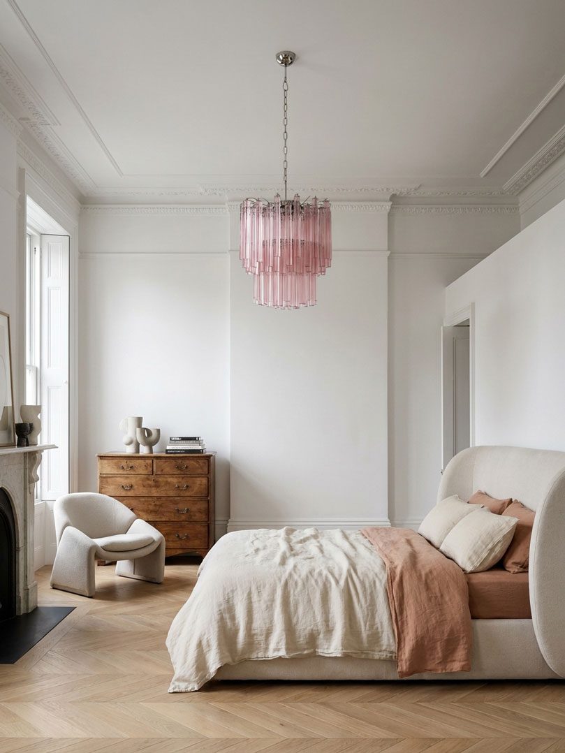 Murano ljuskrona 107 prismer Rosa Krom blank