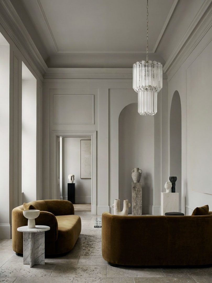 Murano ljuskrona &ndash; Quadriedri &ndash; 46 prismer &ndash; Klar Krom blank