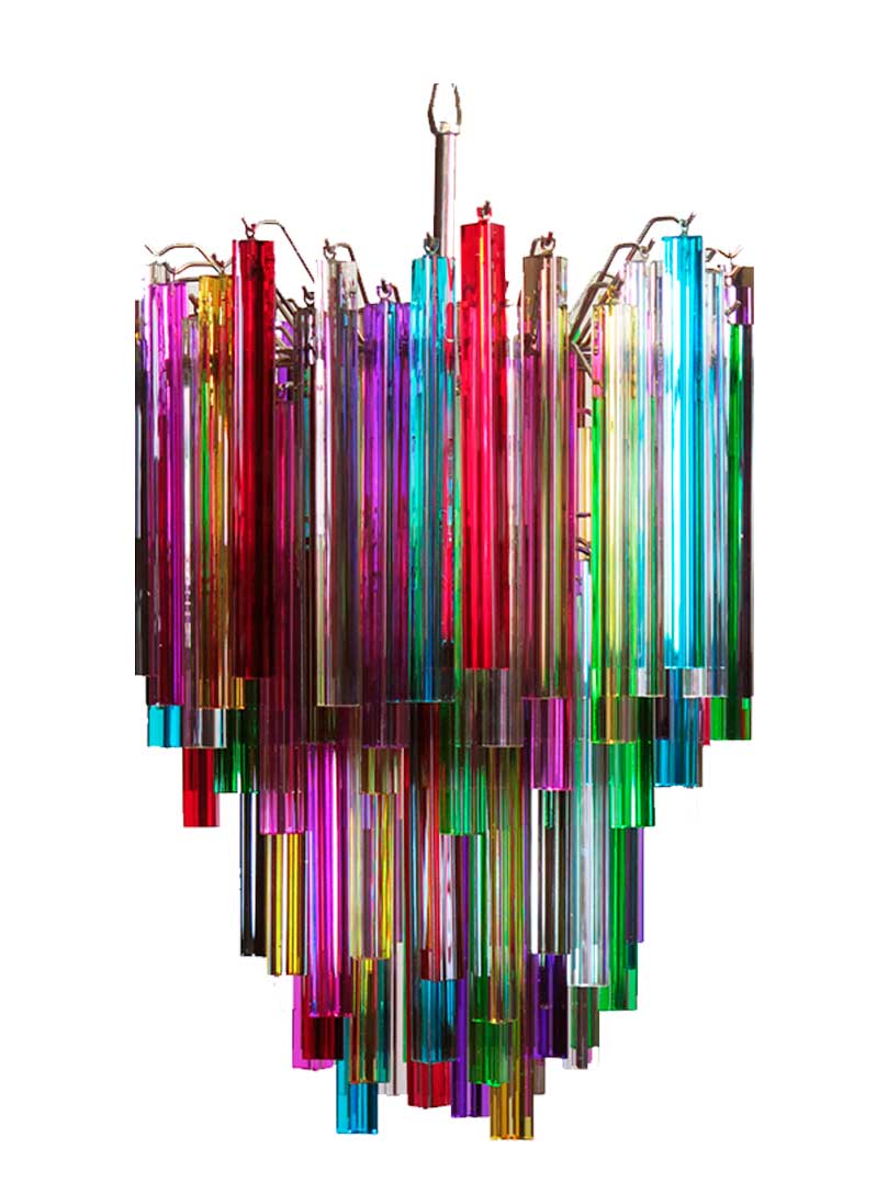 Murano ljuskrona – 92 prismor – Flerfärgad Krom blank