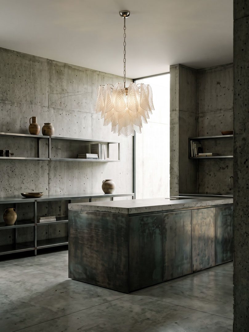 Murano ljuskrona &ndash; 41 Rondini &ndash; Graniglia &ndash; Klar Krom blank