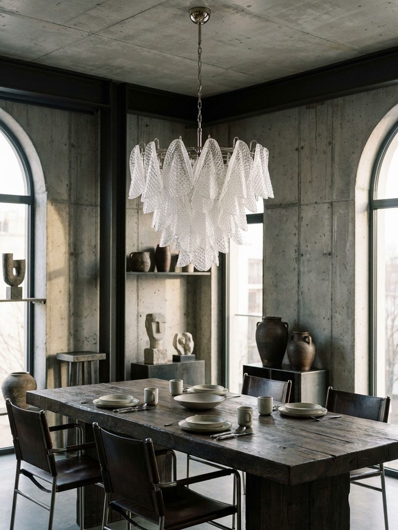 Murano ljuskrona 57 rondini Graniglia Klar Krom blank
