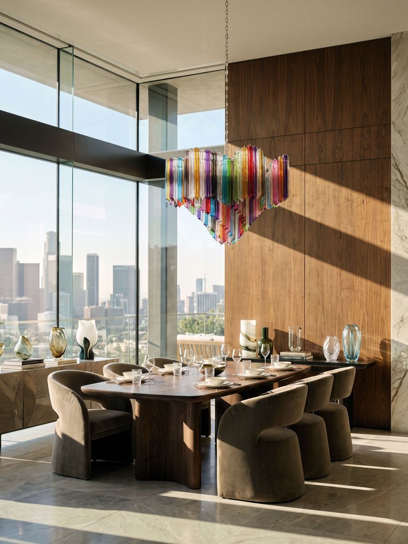 200 multi color Murano prism hanging in a diningroom