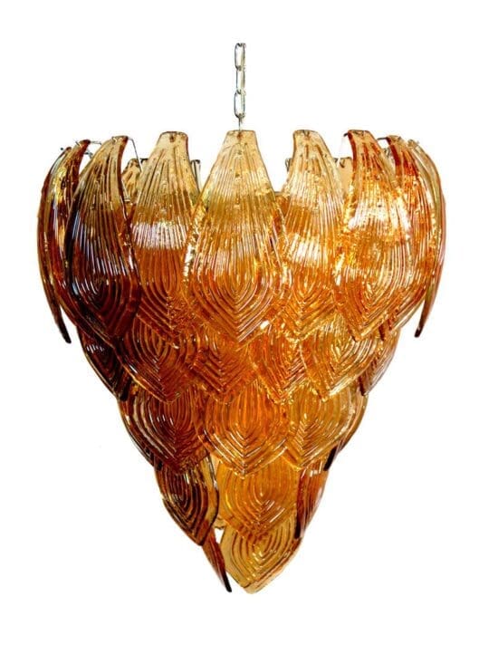 Murano ljuskrona – 52 Felci glasblad – Bärnsten