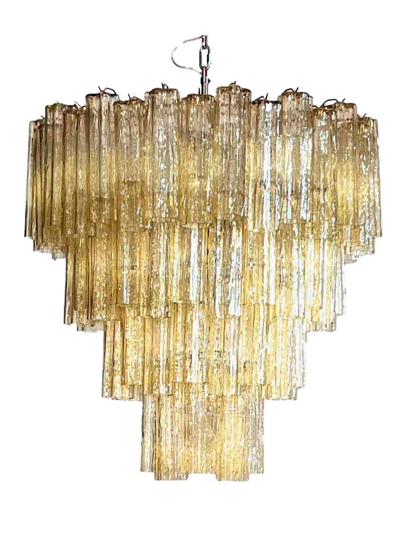 Murano ljuskrona – 80 rör – Ljus Bärnsten Krom blank