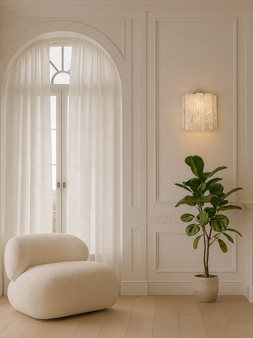 Murano - Vägglampa - 5 Rör - Vit alabaster Krom patinerad